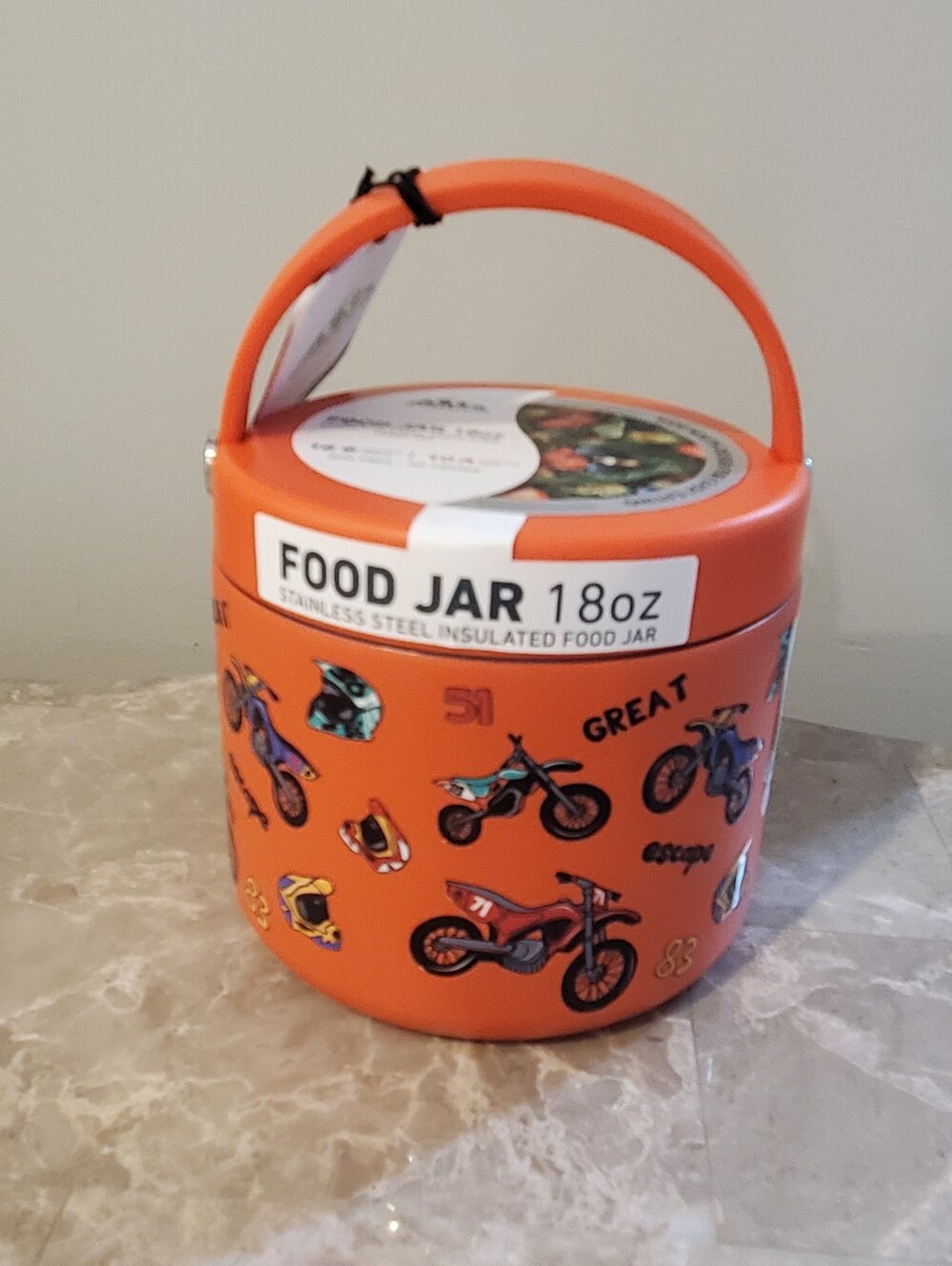 Hydrapeak 18 oz Stainless Steel Insulated Food Jar BPA Free Orange Motorcycles
